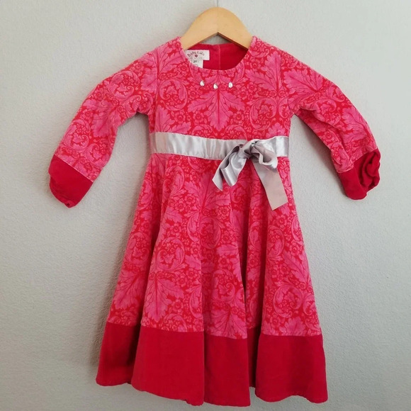 Baby LULU Damask Velvet Holiday Fancy Dress Size 2T Red Pink - Picture 1 of 8